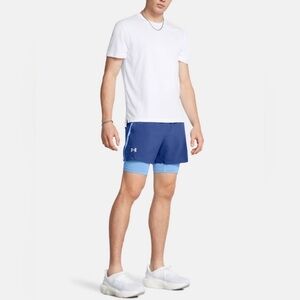 Under Armour Launch Woven 2-in-1 Shorts Tech Blue Horizon Blue & Reflective NWT